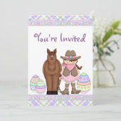 Invitation Oeufs de Pâques, de Cheval et de Cowgirl Invitatio (Debout devant)