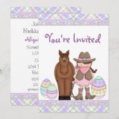 Invitation Oeufs de Pâques, de Cheval et de Cowgirl Invitatio (Devant / Derrière)