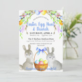 Invitation Oeufs de Pâques, lapins, Fleurs de Printemps Brunc (Debout devant)