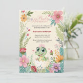 Invitation Oeufs d'éclosion de bébé alligator kawaii floral - (Debout devant)