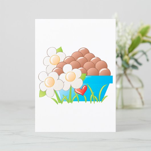 Invitation Oeufs en Bleu avec Fleurs et Coeur