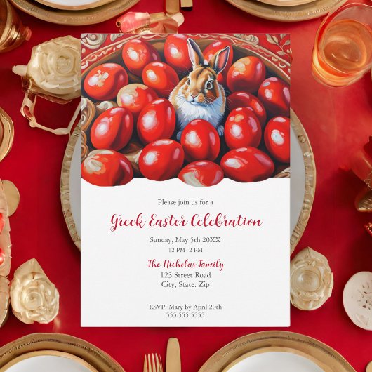Invitation Œufs Rouges de Tradition Avec Lapin
