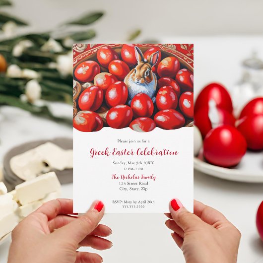 Invitation Œufs Rouges de Tradition Avec Lapin