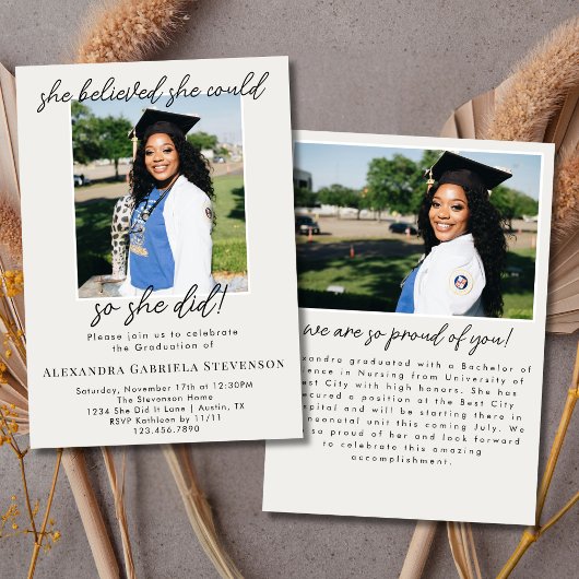 Invitation Off White 2 Photo Script Graduation Announcement 