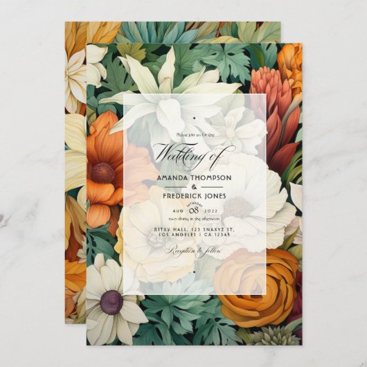 Invitation Off-White, Hunter Green, Brown et Mariage orange (Devant / Derrière)