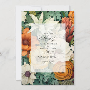 Invitation Off-White, Hunter Green, Brown et Mariage orange