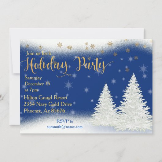 Invitation Office Holiday Fête Snowflakes Gold Landcape (Devant)