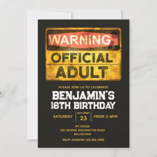 Invitation Official Adult 18th Birthday for Him