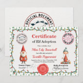 Invitation Official North Pole Elf Adoption Certificate (Devant / Derrière)