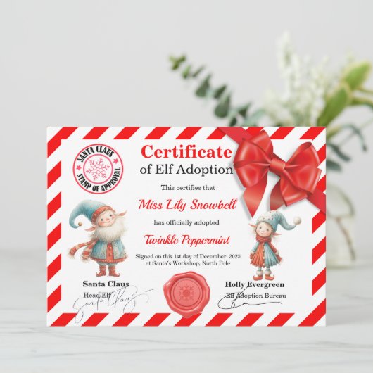 Invitation Official North Pole Elf Adoption Certificate  (Debout devant)