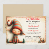 Invitation Official North Pole Elf Adoption Certificate  (Devant / Derrière)