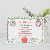 Invitation Official North Pole Elf Adoption Certificate (Debout devant)