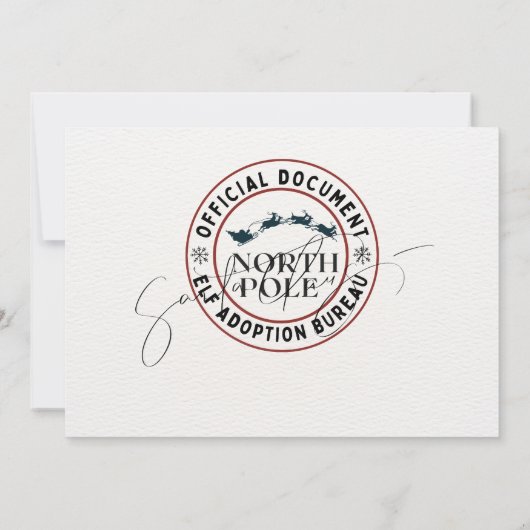 Invitation Official North Pole Elf Adoption Certificate  (Dos)