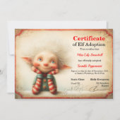 Invitation Official North Pole Elf Adoption Certificate  (Devant)