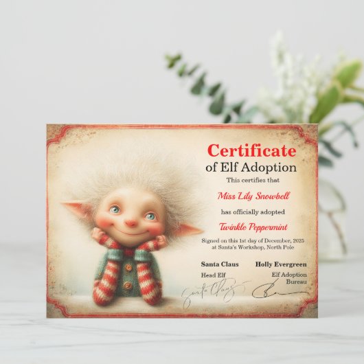 Invitation Official North Pole Elf Adoption Certificate  (Debout devant)