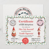 Invitation Official North Pole Elf Adoption Certificate  (Devant / Derrière)