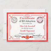 Invitation Official North Pole Elf Adoption Certificate  (Devant)