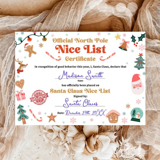 Invitation Official North Pole Nice List Certificate Santa