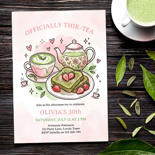Invitation Officially Thir-tea Matcha Birthday Brunch Tea