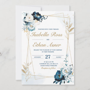 Invitation Offre personnalisée de Mariage bleu et or de la ma