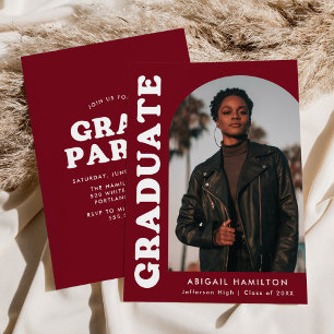 Invitation Offset Arch Burgundy Photo Graduation Party