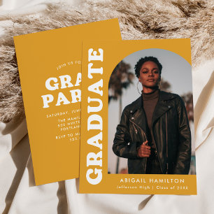 Invitation Offset Arch Yellow Orange Photo Graduation Party