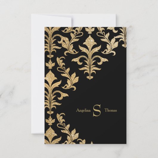 Invitation Offset Gold et Black Mariage damassé RSVP (Dos)