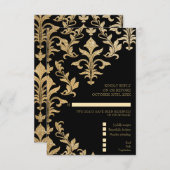 Invitation Offset Gold et Black Mariage damassé RSVP (Devant / Derrière)