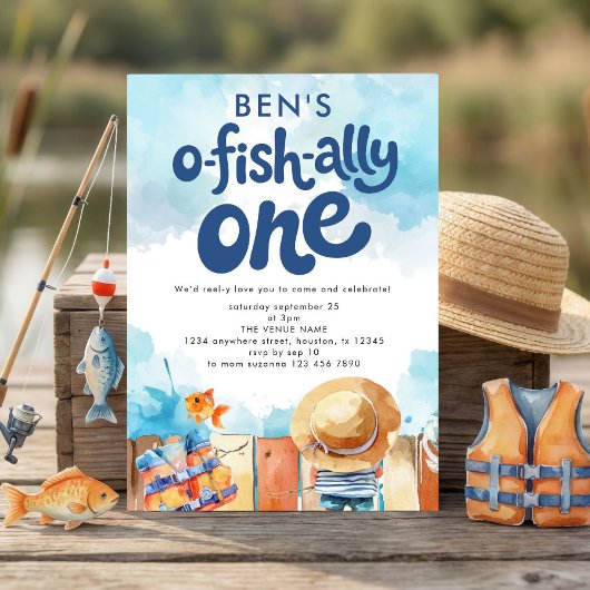 Invitation Ofishally One Fisherman Boy 1st Birthday