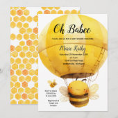 Invitation Oh babe Hot air Balloon Baby shower mignonne Bee (Devant / Derrière)