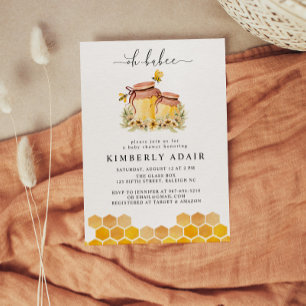 Invitation Oh Babee Aquarelle Jaune Bumble Bee Floral