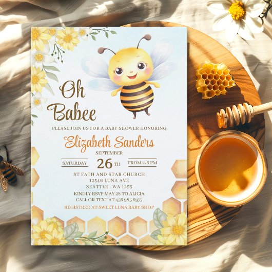 Invitation Oh Babee, Baby shower with Cute Wild bee