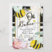 Invitation Oh BaBEE Bee Floral Jaune Baby shower or (Devant)