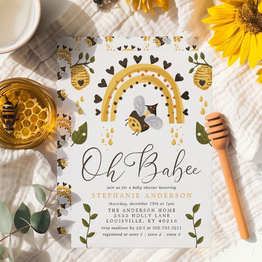 Invitation Oh Babee Bee Honeycomb Baby shower de bourdon