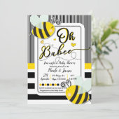 Invitation Oh BaBEE Bee Moderne Chic Baby shower rayé (Debout devant)