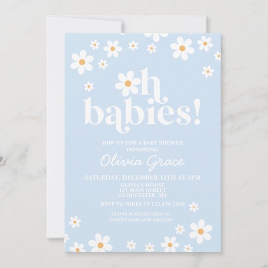 Invitation Oh Babies ! Baby shower bleu pâle (Devant)