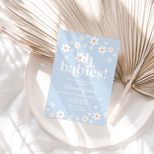Invitation Oh Babies ! Baby shower bleu pâle