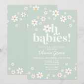 Invitation Oh Babies ! Baby shower vert marais (Devant / Derrière)