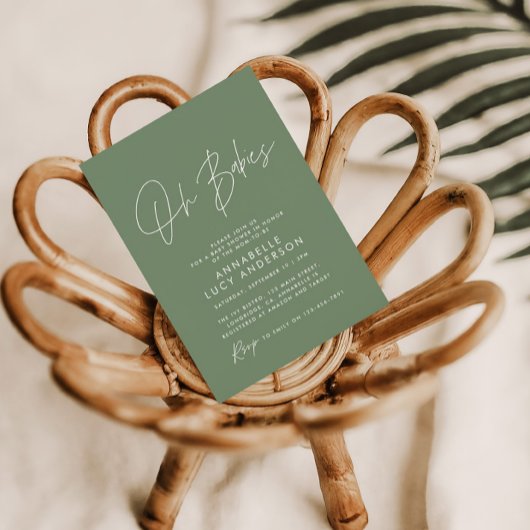 Invitation Oh Babies script de douche moderne sauge vert