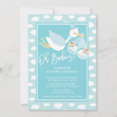 Invitation Oh Babies ! Stork jumeaux garçons Baby shower Invi (Devant)