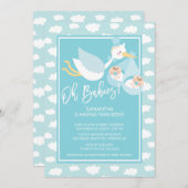 Invitation Oh Babies ! Stork jumeaux garçons Baby shower Invi (Devant / Derrière)