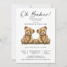 Oh Babies Twins Aquarelle Baby shower Nounours