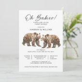 Invitation Oh Babies Twins Aquarelle Ours Baby shower (Debout devant)