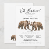 Invitation Oh Babies Twins Aquarelle Ours Baby shower (Devant / Derrière)