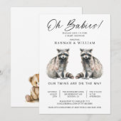 Invitation Oh Babies Twins Aquarelle Raccoons Baby shower (Devant / Derrière)