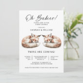 Invitation Oh Babies Twins Little Foxes Baby Shower (Debout devant)