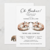 Invitation Oh Babies Twins Little Foxes Baby Shower (Devant / Derrière)