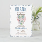 Invitation Oh Baby A Little Peanut Elephant Boho Floral Chic (Debout devant)