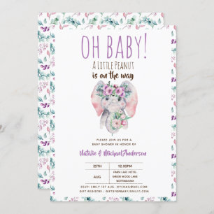 Invitation Oh Baby A Little Peanut Elephant Boho Floral Chic