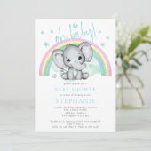 Invitation Oh Baby adorable éléphant arc-en-ciel Baby shower  (Debout devant)